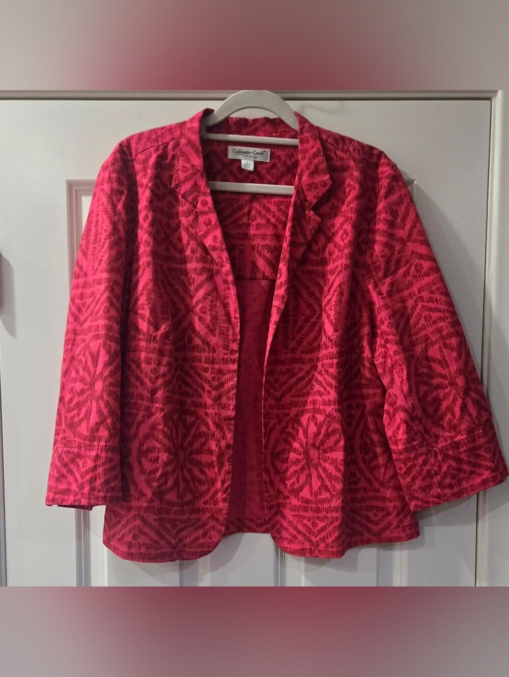 Coldwater Creek Women's 100% Cotton Bright Red Patterned Open Blazer